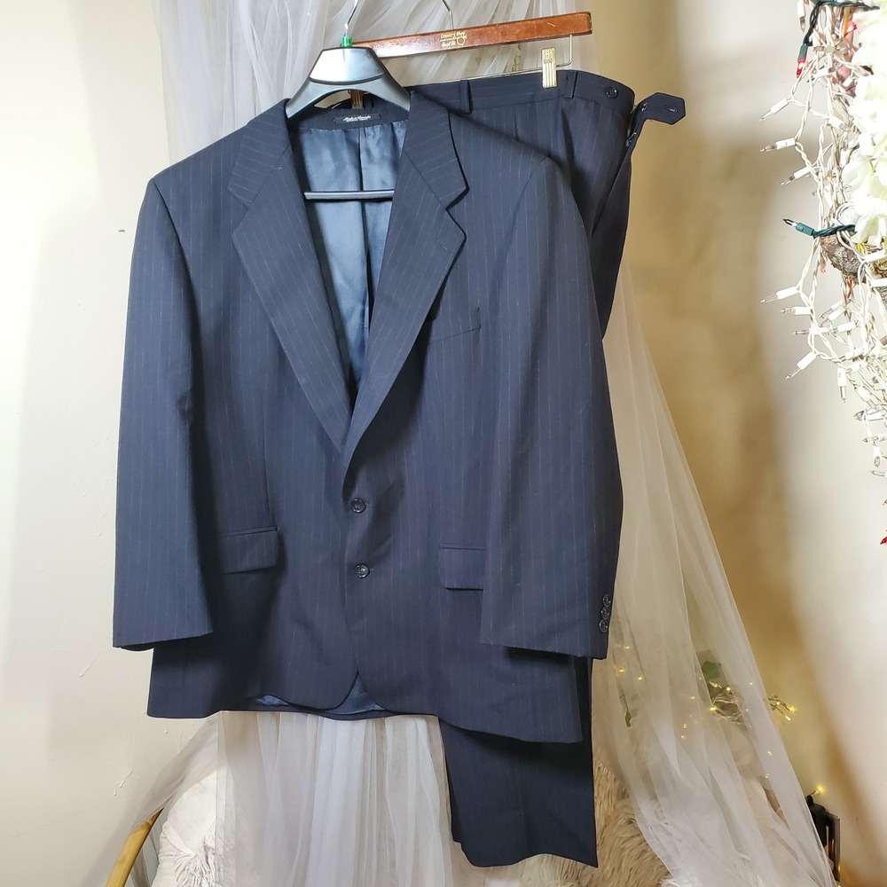 Vtg Cache Men's Business Suit Virgin Wool‎ City Navy 2 Pc Size 48R Office Formal